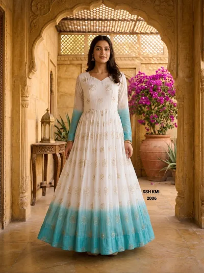 Ombre Star Georgette Embroidered Anarkali Gown Set.